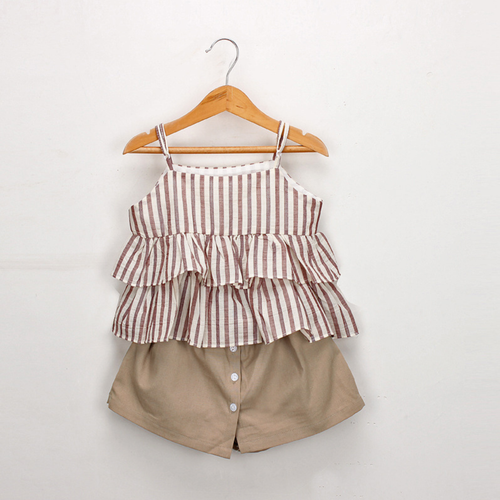 Striped Ruffled Camisole and Short Set