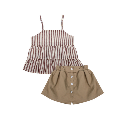 Striped Ruffled Camisole and Short Set