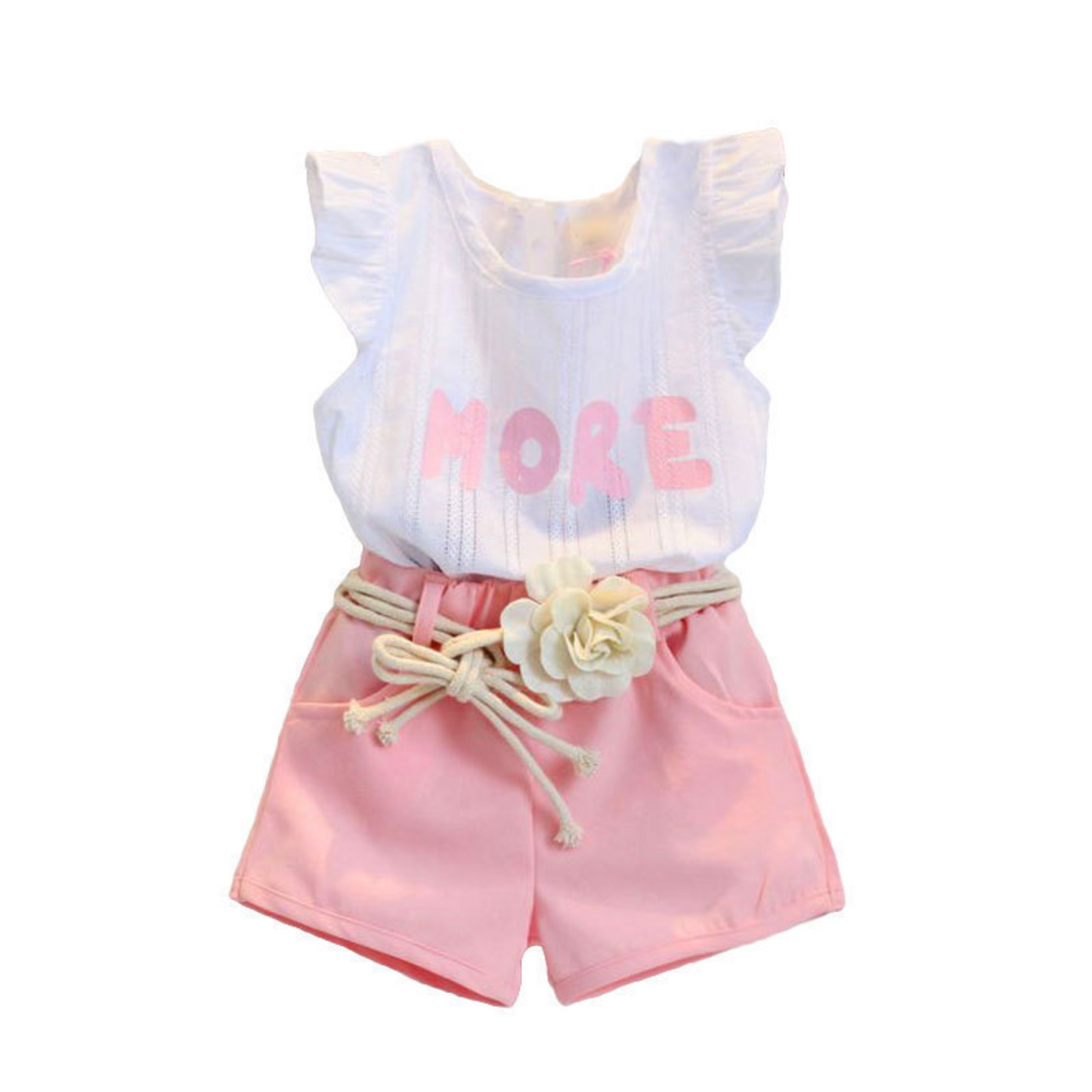 I Want MORE, Short Sleeve Lace Shirt and Shorts Set (Pink or Gold)