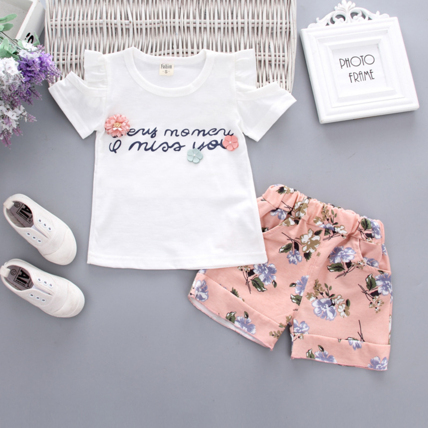 Every Moment, Floral Short Sleeve and Floral Shorts Set (Pink or White)