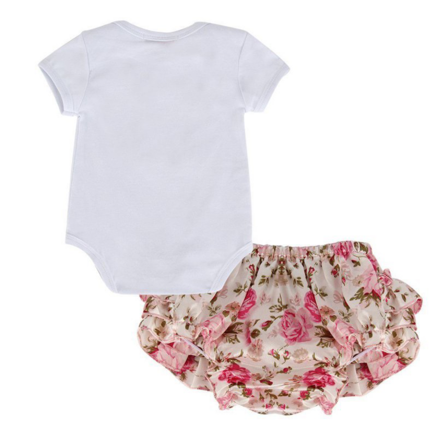 Princess Short Sleeve Bodysuit and Floral Ruffled Shorts Set