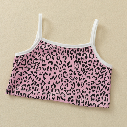 Leopard Camisole Mesh Tank Top and Shorts Set (Black or Pink)