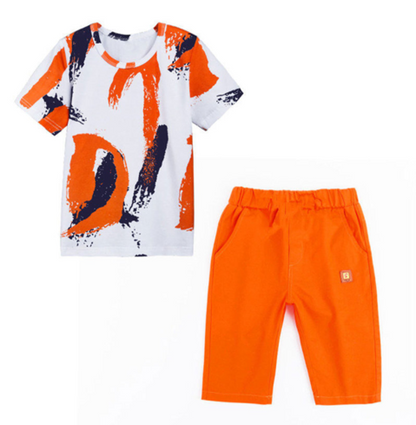 Short Sleeve Loose Pattern T-Shirt and Shorts Set