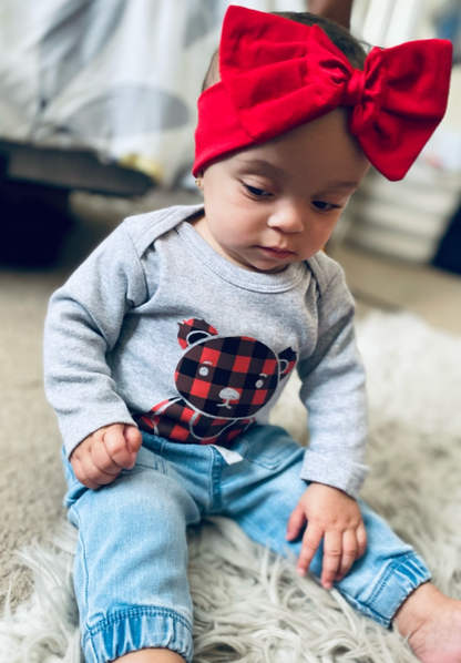 Plaid Bear Long Sleeved Bodysuit